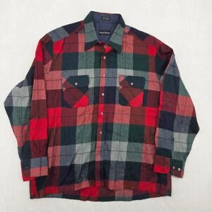 VTG Royal Knight Acrylic Flannel Shirt Sz XL Button Up Plaid Red Green Christmas